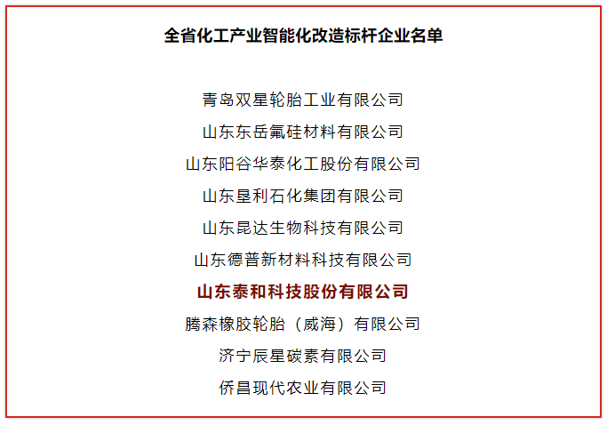 山東省化工產(chǎn)業(yè)智能化改造標桿企業(yè)